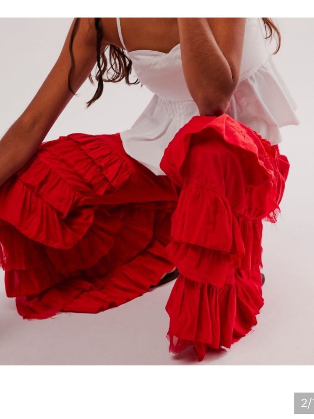 Free People Rock and Frill Ruffle Wide Leg Pants Medium Red Dhalia Rare - Picture 3 of 8